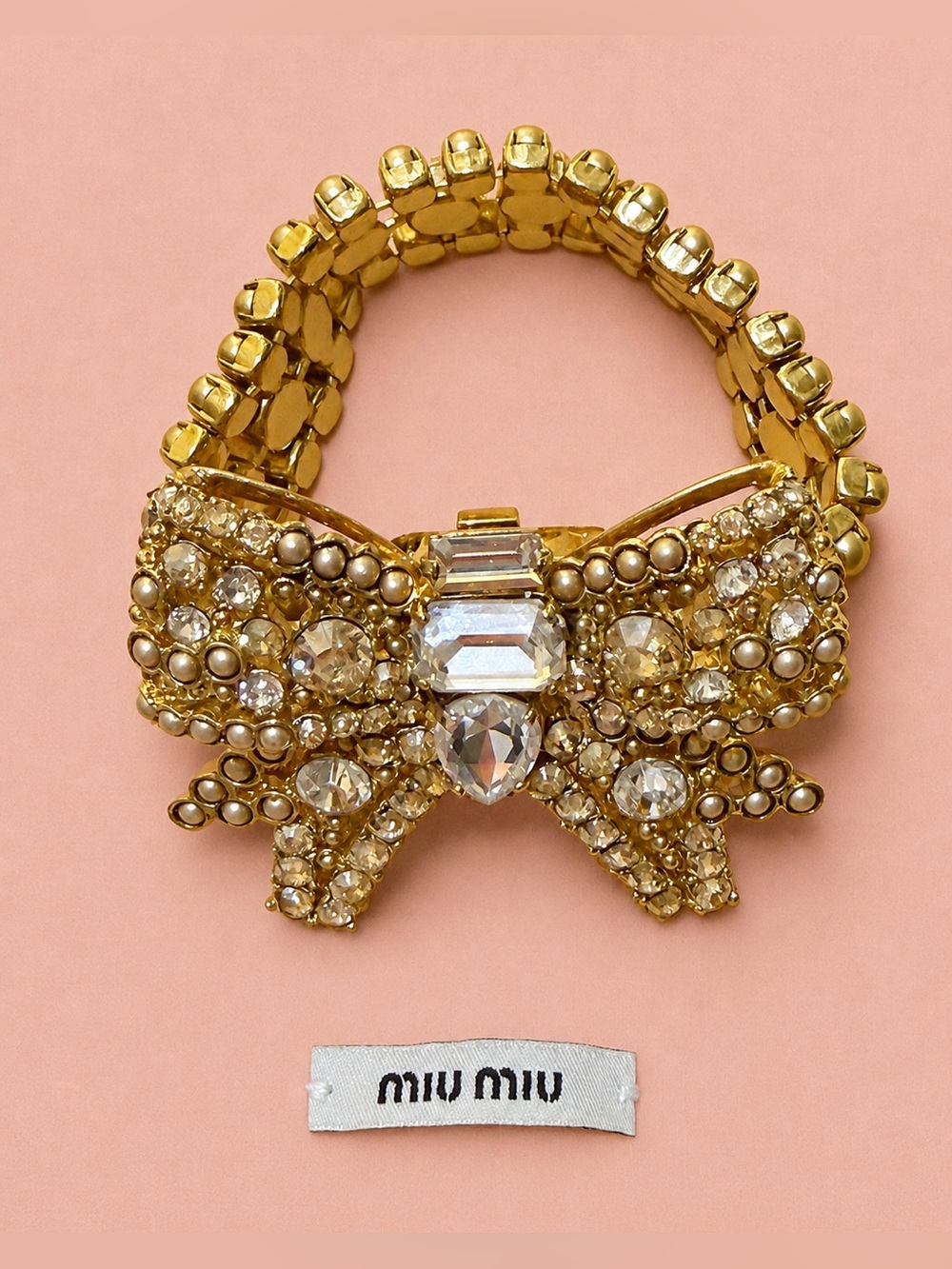 MIU MIU Crystal Embellished Bow Statement Bracelet